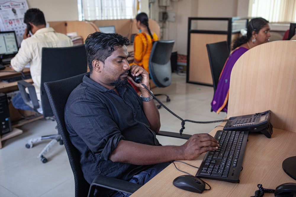 People working in a call center in India